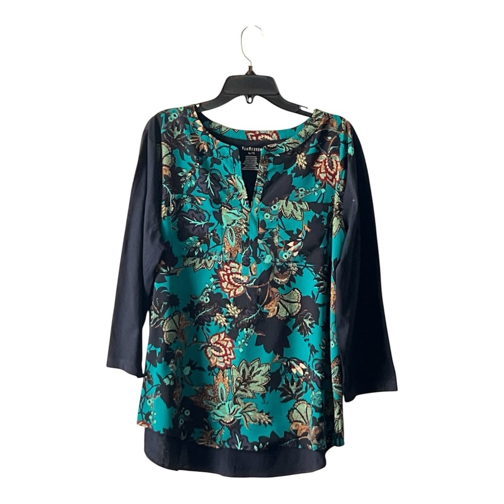 Van Huesen Women's V Neck 3/4 Sleeve Tunic Blouse Size XL